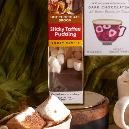 Close up of products in Decadent Hot Chocolate Hamper, a luxury gift hamper from hampers.com UK