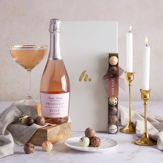 Main image of Prosecco Rosé & Belgian Chocolates Hamper, a luxury gift hamper from hampers.com UK