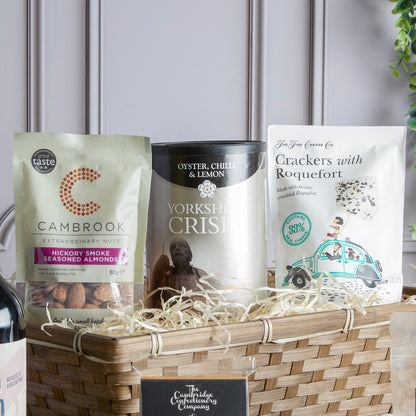 Close up of products in Gourmet Food & Wine Hamper, a luxury gift hamper from hampers.com UK