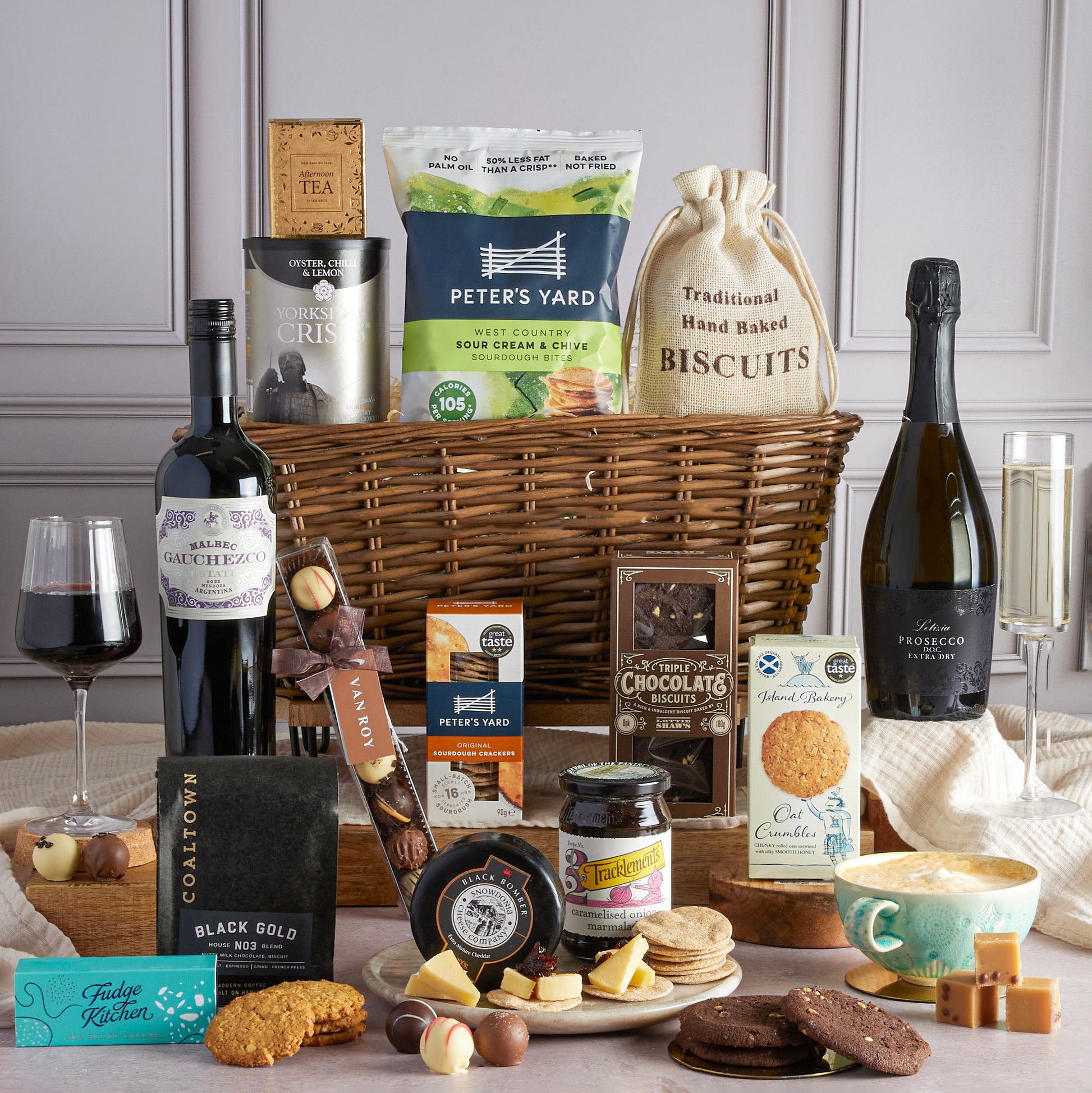 Main image of Luxury Food & Wine Basket, a luxury gift hamper from hampers.com UK