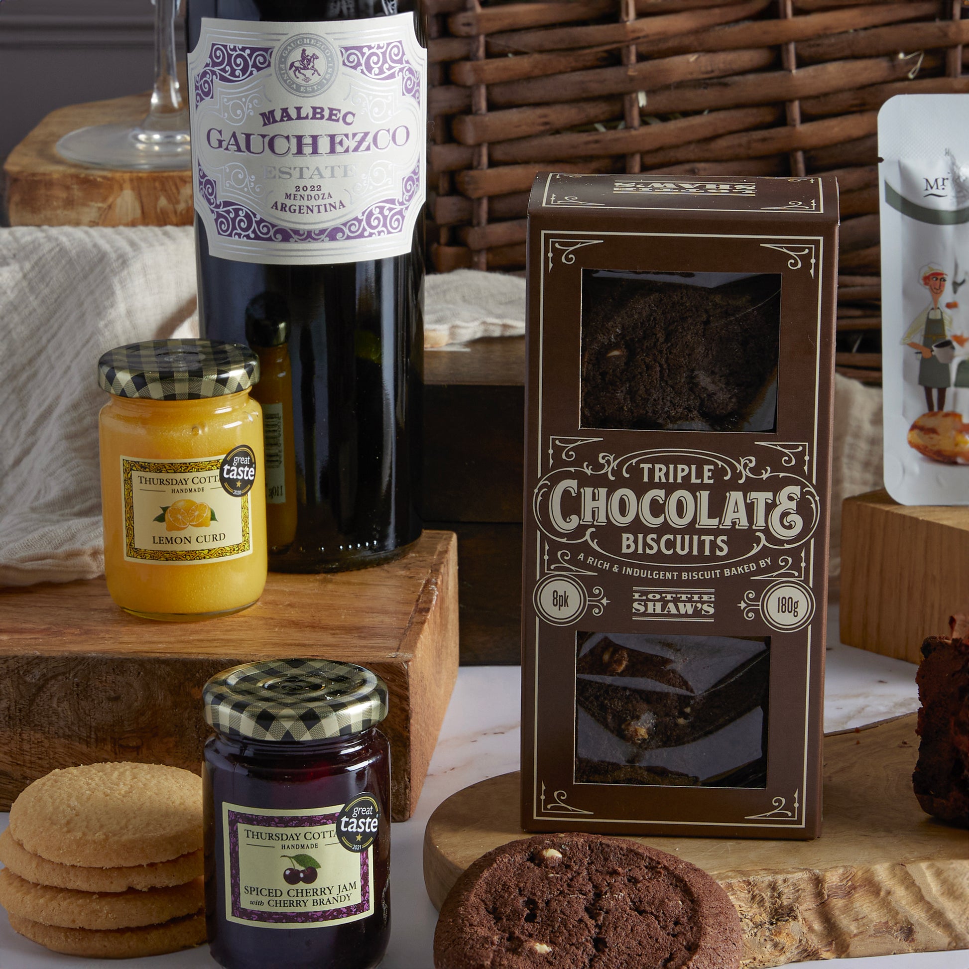 Close up of products in The Regency Hamper, a luxury gift hamper from hampers.com UK