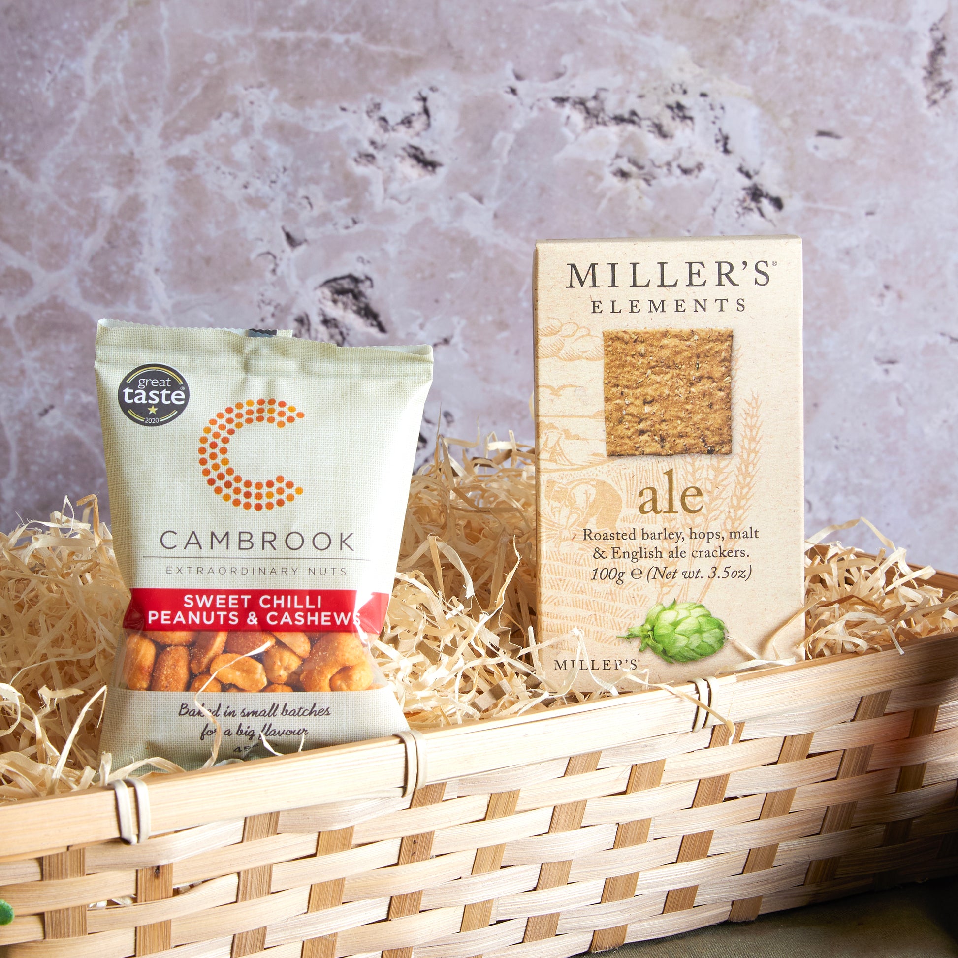 Close up of products in the Real Ale & Cheese Hamper For Him, a luxury gift hamper at hampers.com