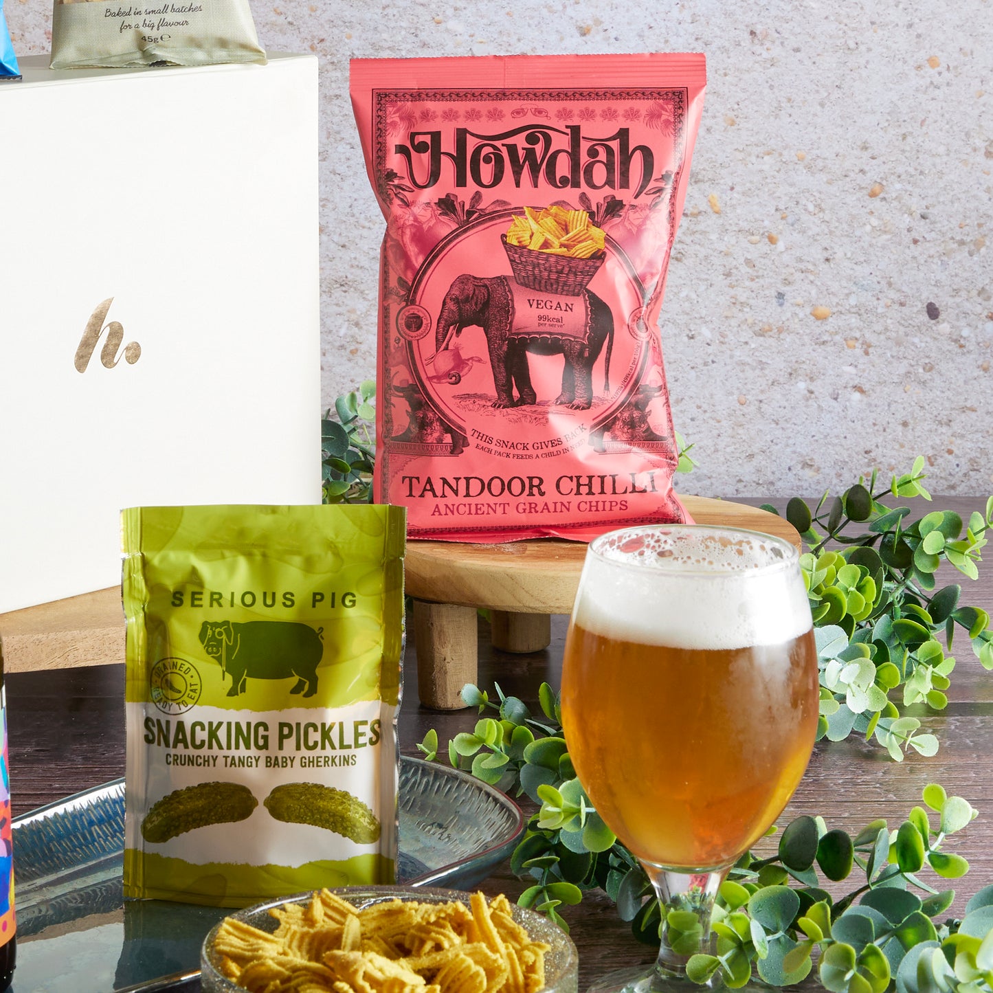 Close up of products in Craft Beer Hamper, a luxury gift hamper from hampers.com UK