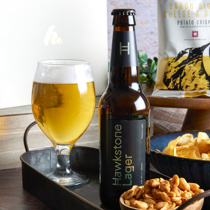 Close up of products in Hawkstone Luxury Beer Hamper, a luxury gift hamper from hampers.com UK