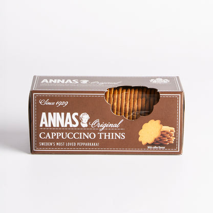 Image of 150g Cappuccino Thins by Anna's, part of luxury gift hampers from hampers.com UK