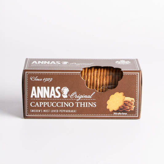 Image of 150g Cappuccino Thins by Anna's, part of luxury gift hampers from hampers.com UK