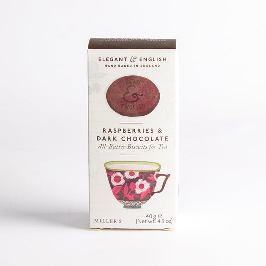 140g Raspberries & Dark Chocolate Biscuits by Elegant & English