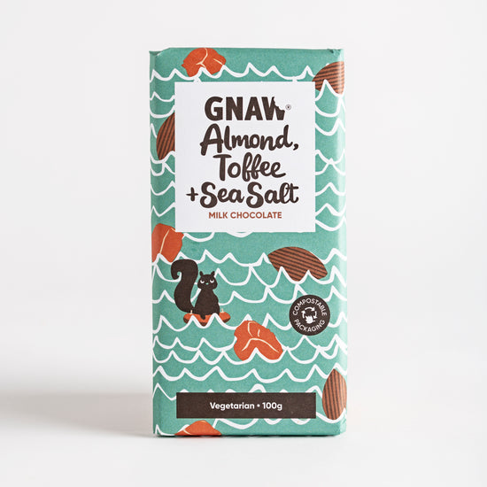 80g Almond, Toffee & Sea Salt Milk Chocolate Bar by Gnaw