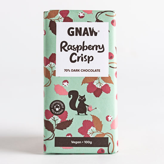 100g Gnaw Raspberry Crisp Dark Chocolate Bar