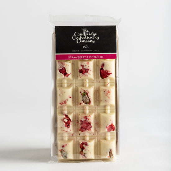 DISCONTINUED 90g Strawberry & Pistachio White Chocolate Barrel Bar