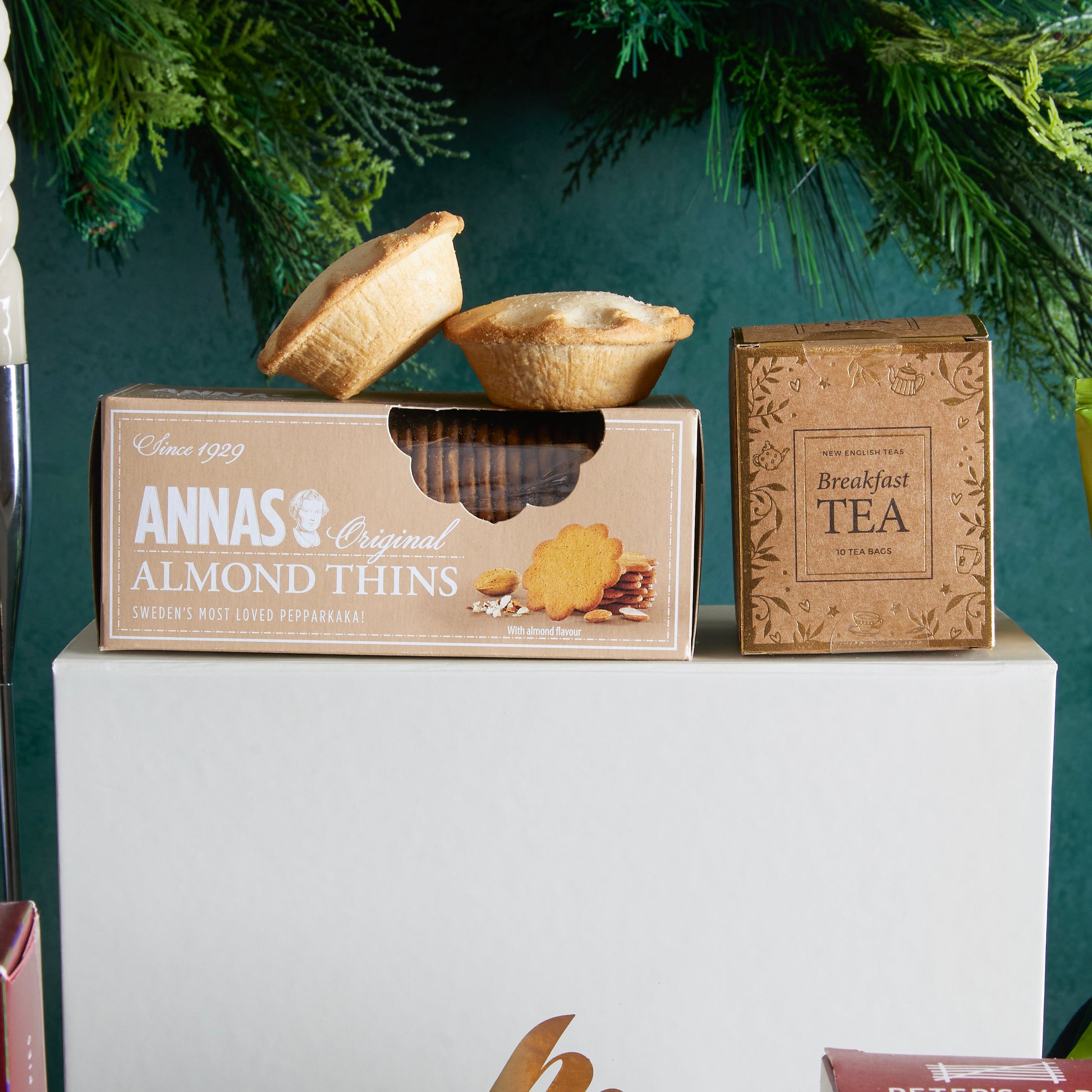 Close up of products in The Christmas Season Selection Gift Box, a luxury Christmas gift hamper at hampers.com UK