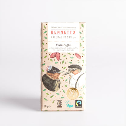 Image of 80g Dark Coffee Chocolate Bar by Bennetto Natural Foods Co, part of luxury gift hampers from hampers.com UK