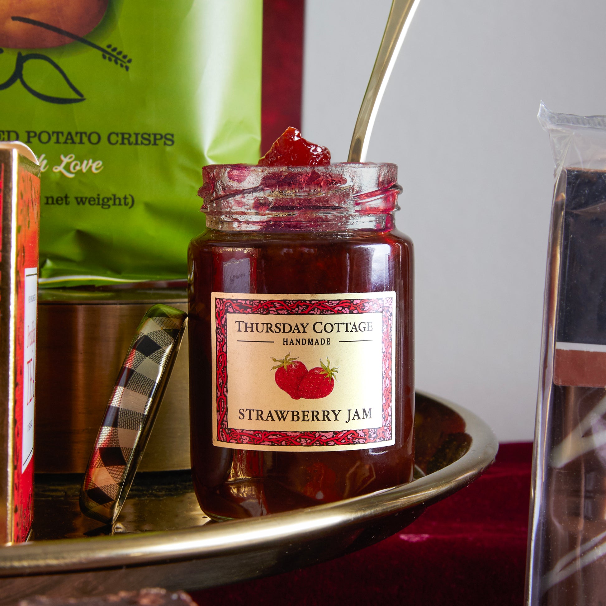 Close up of products in Luxury Festive Flavours Gift Box , a luxury Christmas gift hamper at hampers.com UK