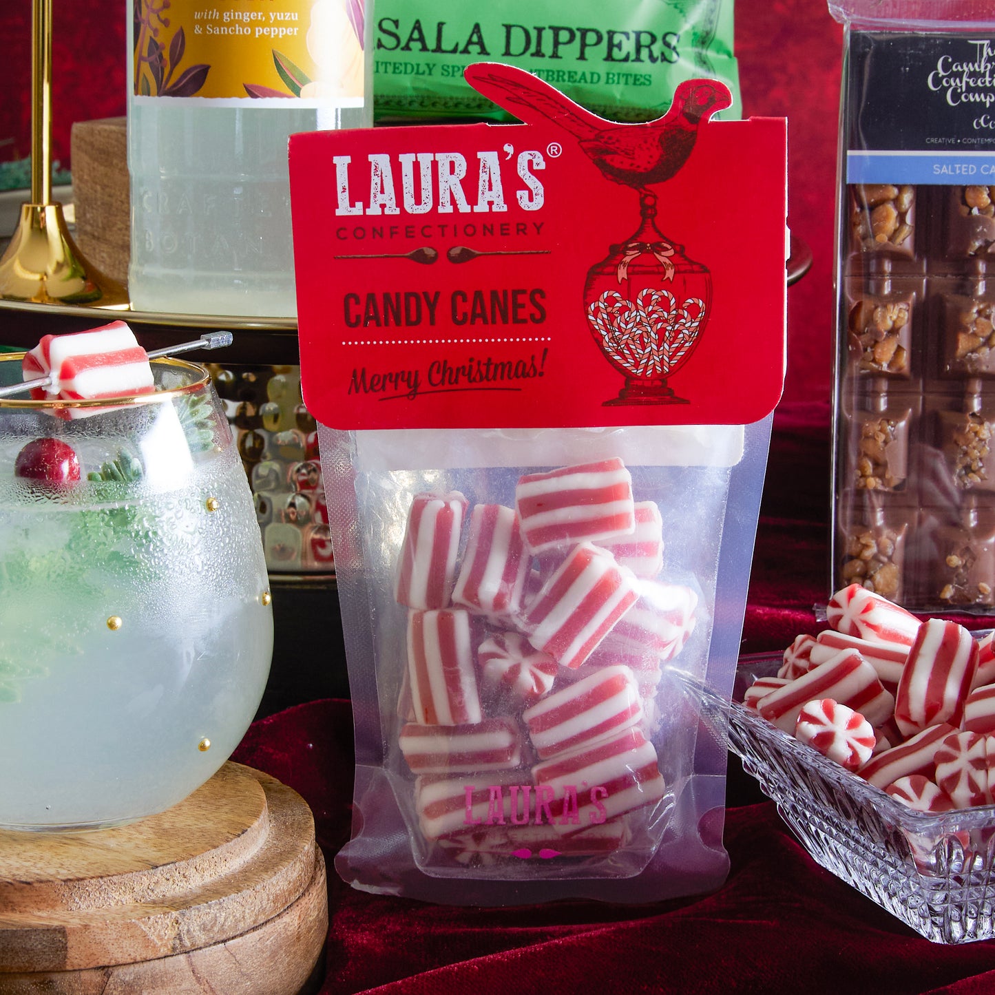 Close up of products in The Christmas Party Sharing Box, a luxury Christmas gift hamper at hampers.com UK