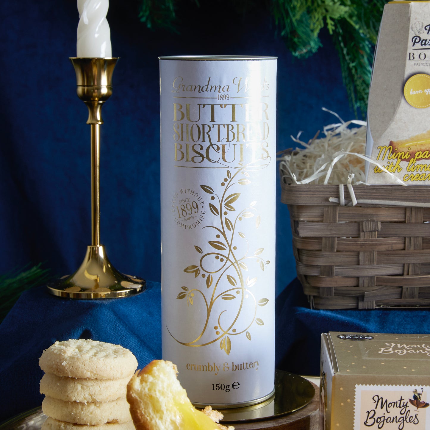 Close up of product in The White Christmas Hamper, a luxury Christmas gift hamper at hampers.com UK