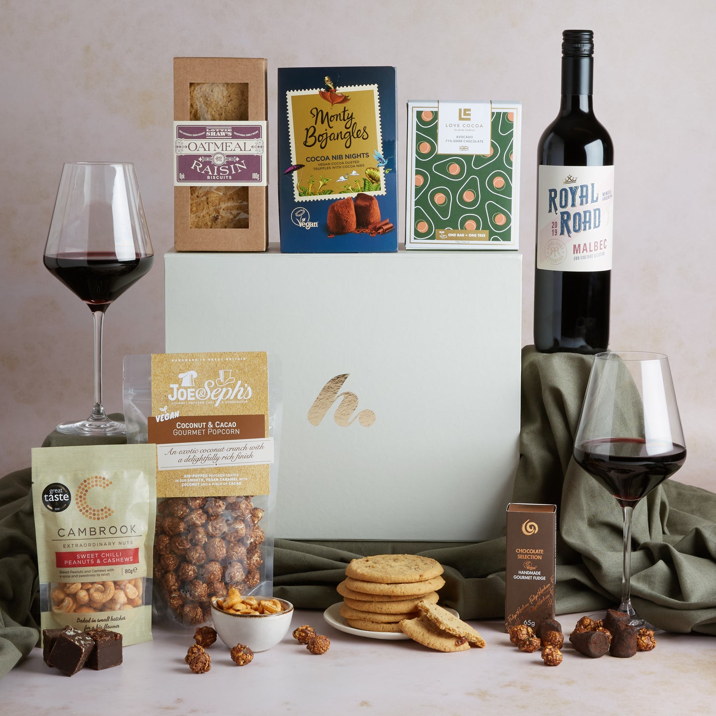 Main Image of Red Wine & Vegan Treats Hamper, a luxury gift hamper from hampers.com UK