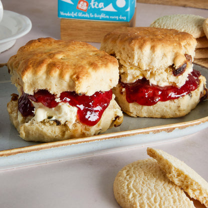 Close up of products in British Cream Tea Hamper, a luxury gift hamper from hampers.com UK