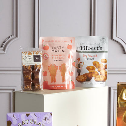 Close up of products in Congratulations Hamper, a luxury gift hamper from hameprs.com UK