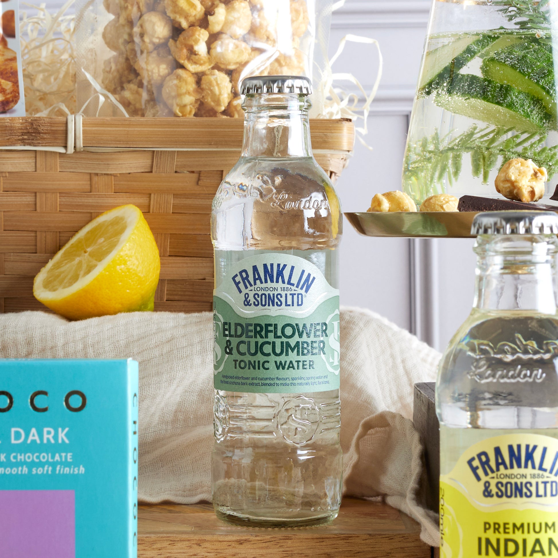 Close up of products in The Luxury Gin Hamper, a luxury gift hamper from hampers.com UK