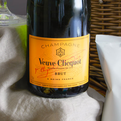 Close up of products in Summer Champagne Picnic Hamper, a luxury gift hamper from hampers.com