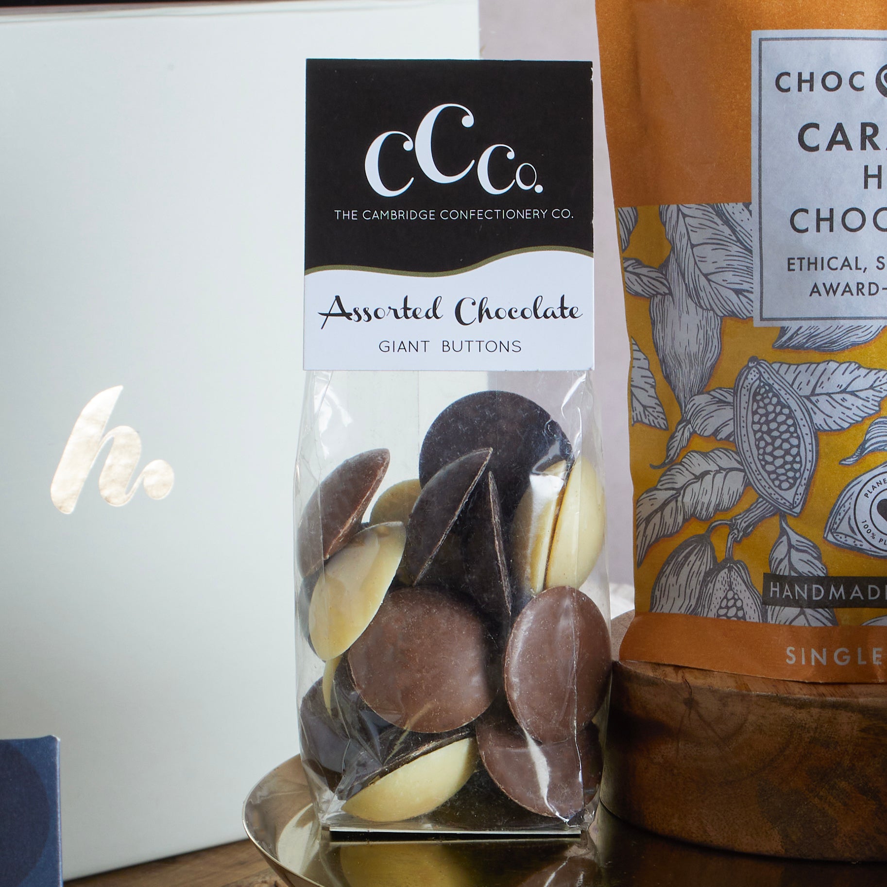 Close up of products in The Chocolate Indulgence Hamper, a luxury gift hamper from hampers.com UK