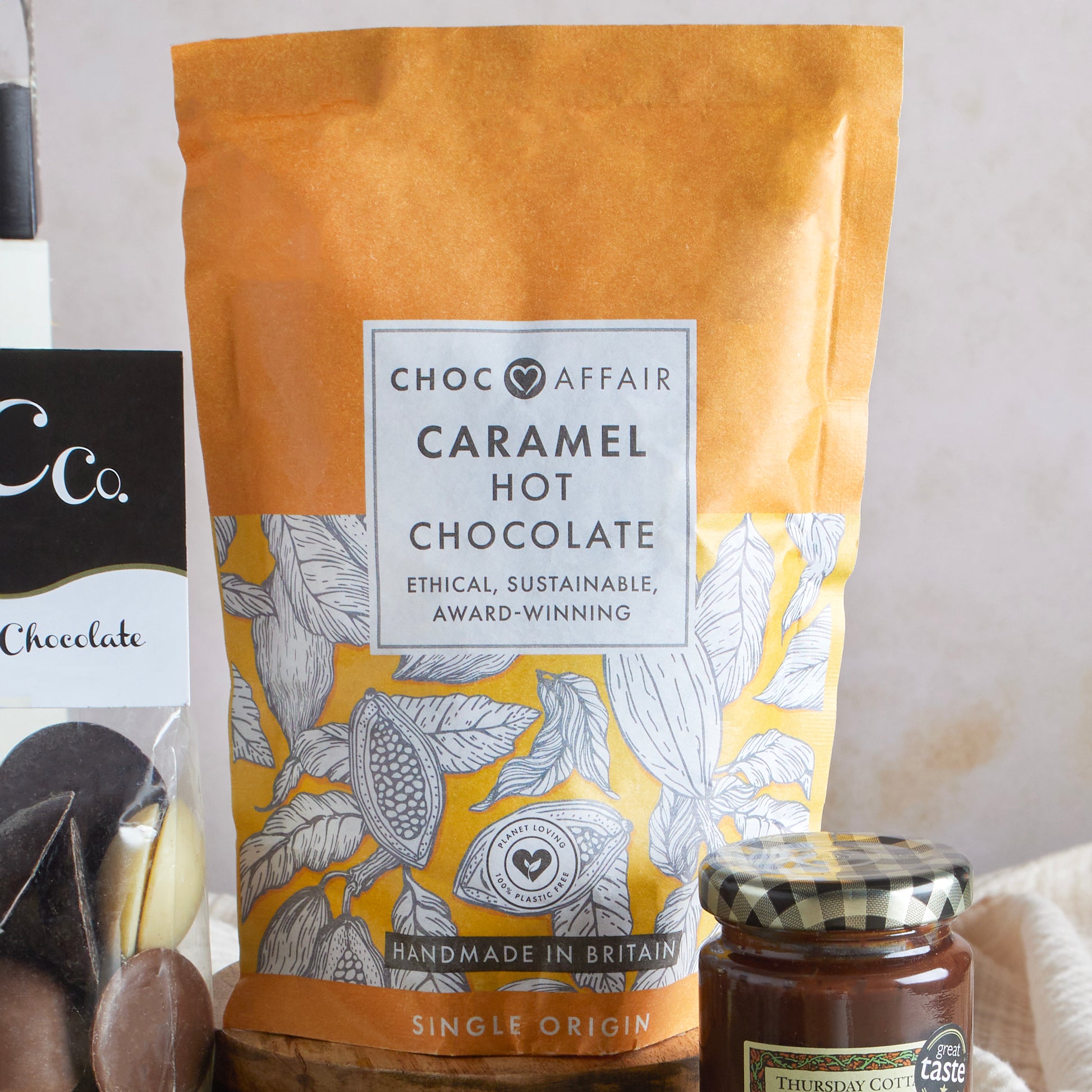 Close up of products in The Chocolate Indulgence Hamper, a luxury gift hamper from hampers.com UK