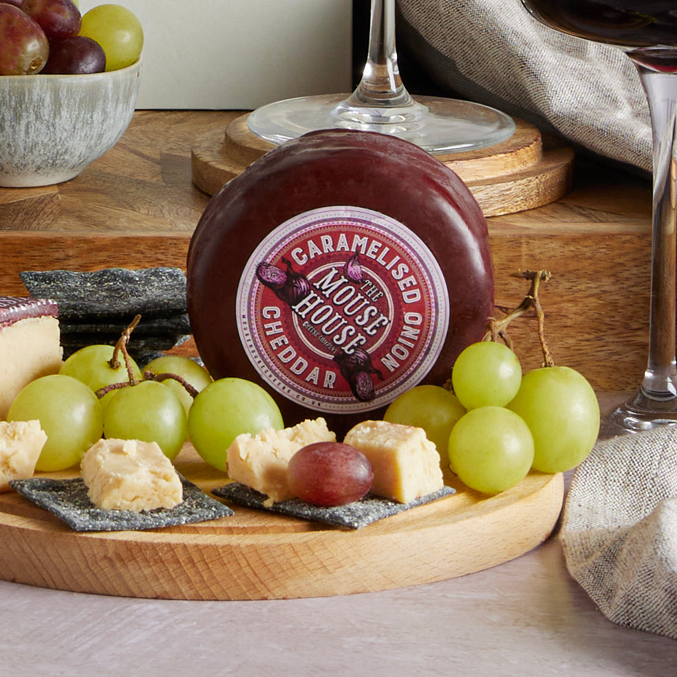 Close up of products in Classic Wine & Cheese Gift Box, a luxury gift hamper from hampers.com UK