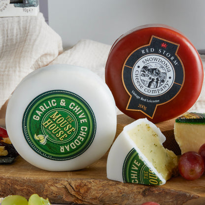 Close up of products in The Cheese Lovers Hamper, a luxury gift hamper from hampers.com UK