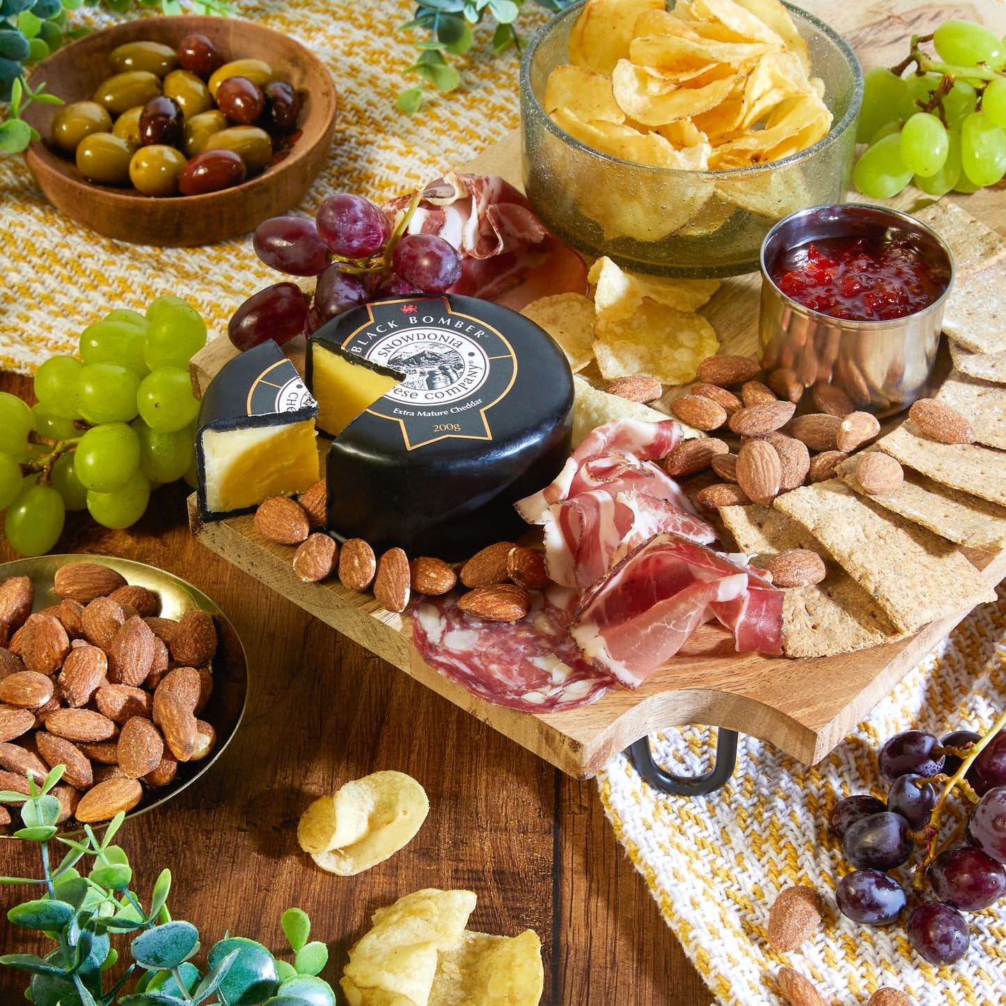 Close up of products in The British Charcuterie Tasting Hamper, a luxury gift hamper from hampers.com UK