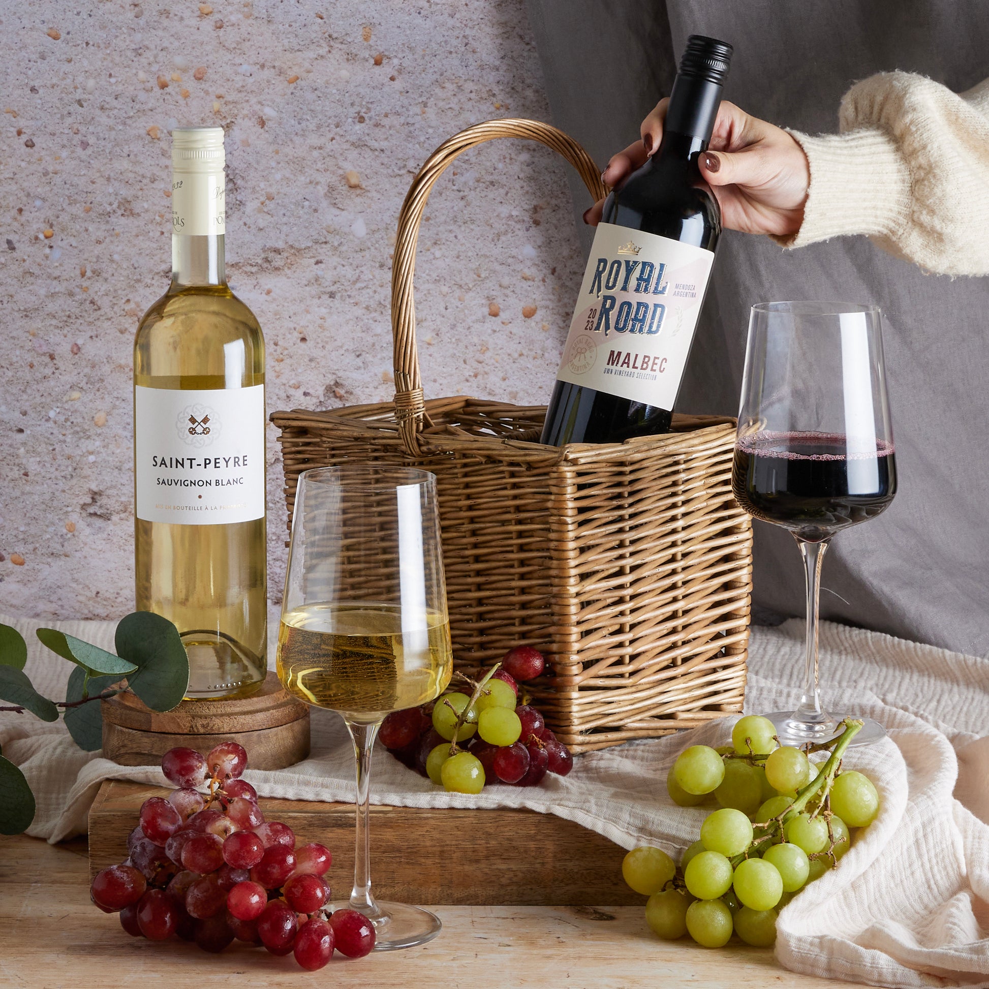 Main image of Best Of Both Wine Gift Basket, a luxury gift hamper from hampers.com UK