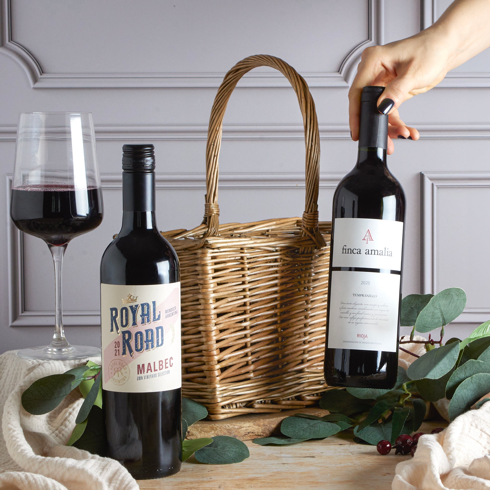 Main image of Red Wine Duo Gift Basket, a luxury gift hamper from hampers.com UK