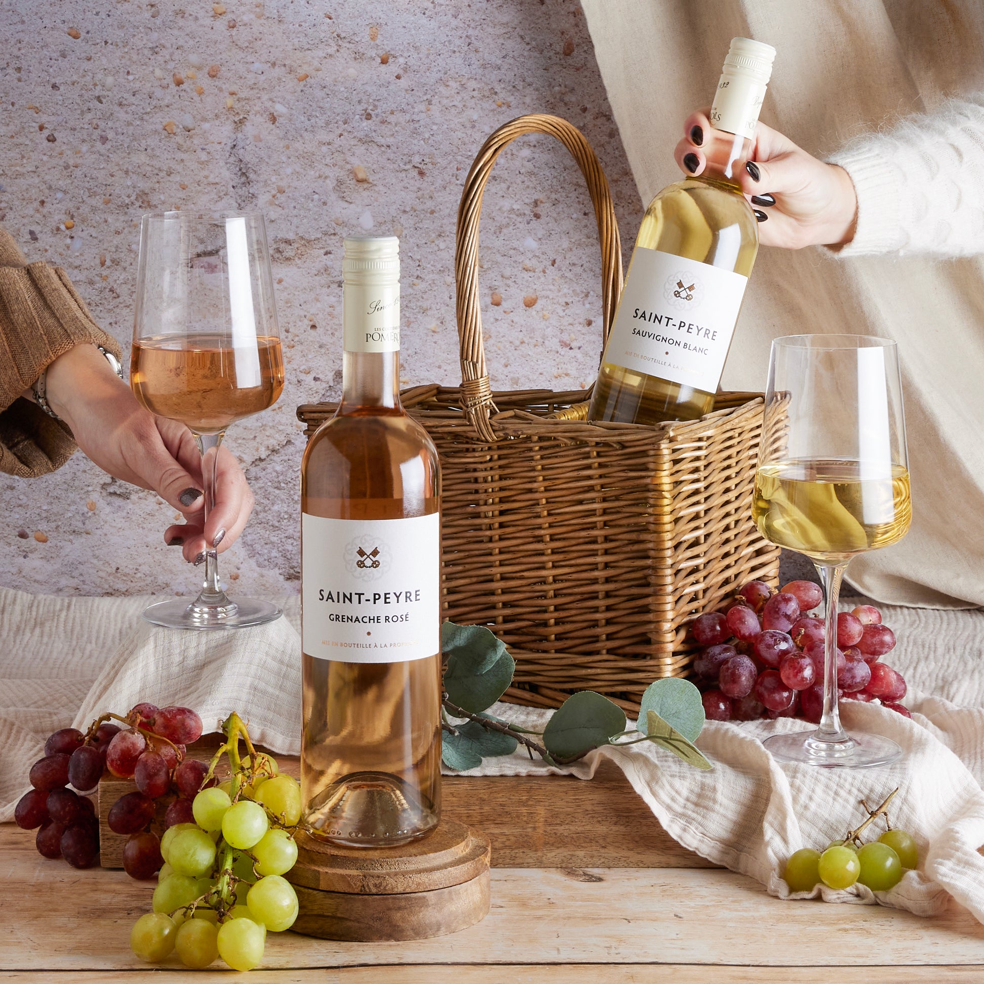 Main image of White & Rosé Wine Duo Gift Basket, a luxury gift hamper from hampers.com UK 