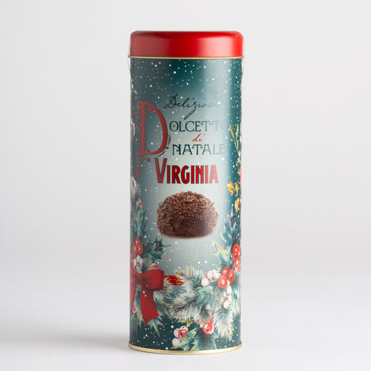 140g  Amaretti Virginia "Dolcetto di  Natale" Biscuits in Christmas Blue & Red Round Tin