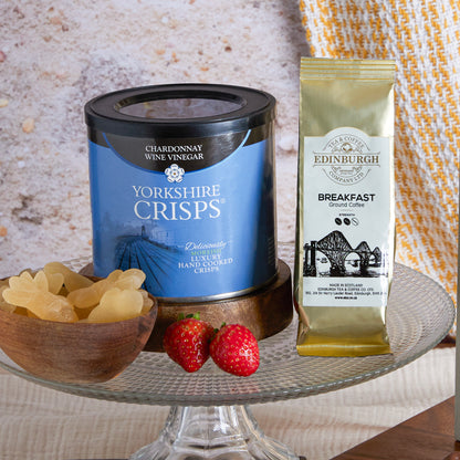 Close up of products in The Joyful Delights Hamper, a luxury gift hamper from hampers.com UK