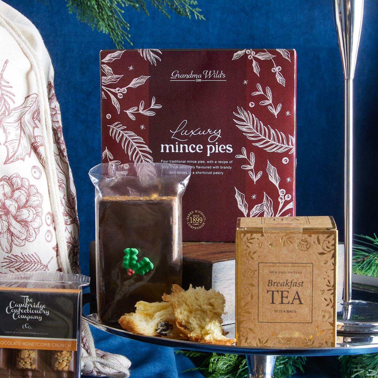 Close up of products in Festive Favourites Hamper, a luxury Christmas gift hamper at hampers.com UK