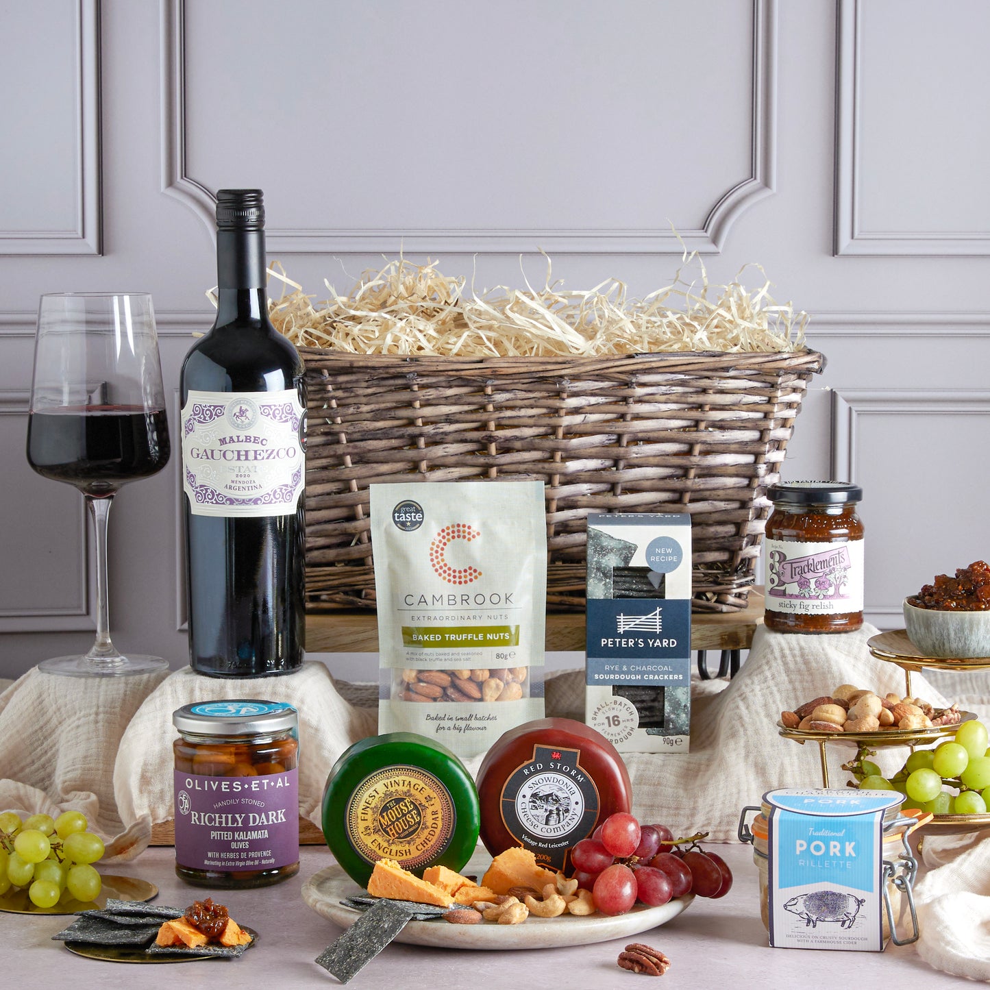 Main image of Luxury Wine, Cheese & Rillette Hamper, a luxury gift hamper from hampers.com UK