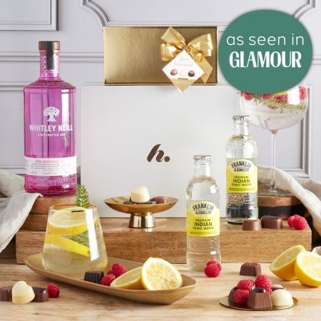 Main Whitley Neill Pink Gin & Chocolates, a luxury gift hamper at hampers.com