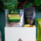 Close up of products in Luxury Festive Flavours Gift Box , a luxury Christmas gift hamper at hampers.com UK