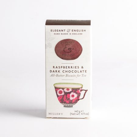 140g Raspberries & Dark Chocolate Biscuits by Elegant & English