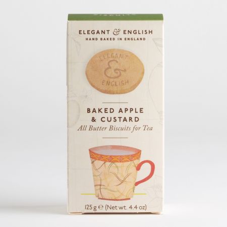 140g Baked Apple & Custard Biscuits by Elegant & English, part of luxury gift hampers at hampers.com