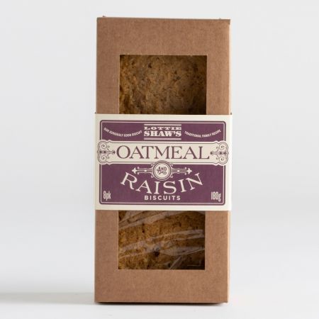 180g Oatmeal & Raisin Biscuits by Lottie Shaws, part of luxury gift hampers at hampers.com