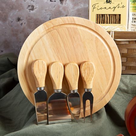 Image of Slate Cheeseboard with Wooden Cheese Knives, part of luxury gift hampers from hampers.com UK