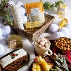 Close up of products in The White Christmas Hamper, a luxury Christmas gift hamper at hampers.com UK