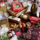 Close up of produts in the Festive Afternoon Tea Hamper, a luxury Christmas gift hamper at hampers.com UK