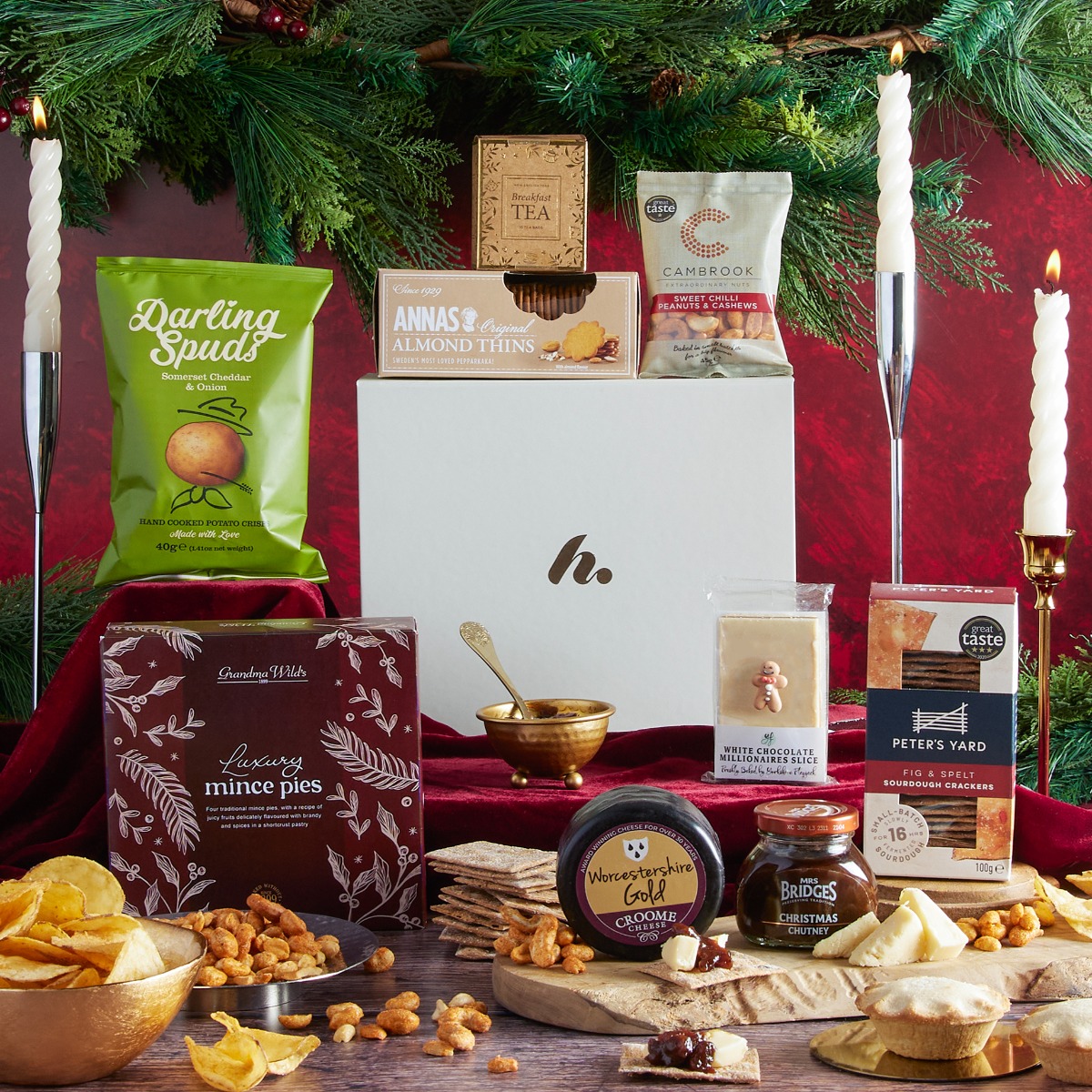 The Christmas Season Selection Gift Box with contents on display as Christmas hamper ideas