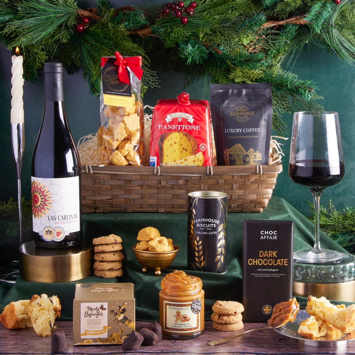 The Gold Standard Christmas Hamper with contents on display as recommendation for a hamper for a neighbour or friend