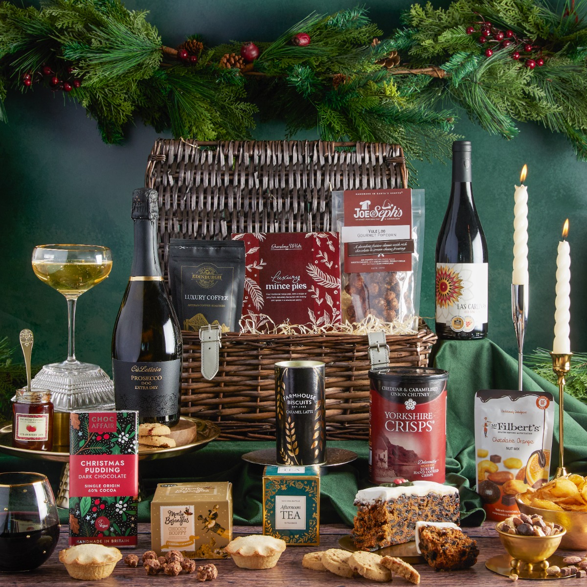  Luxury Bearing Gifts Christmas Hamper with contents on display