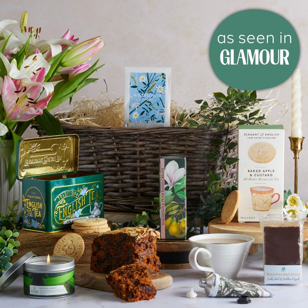 Garden Tea Break Hamper with contents on display