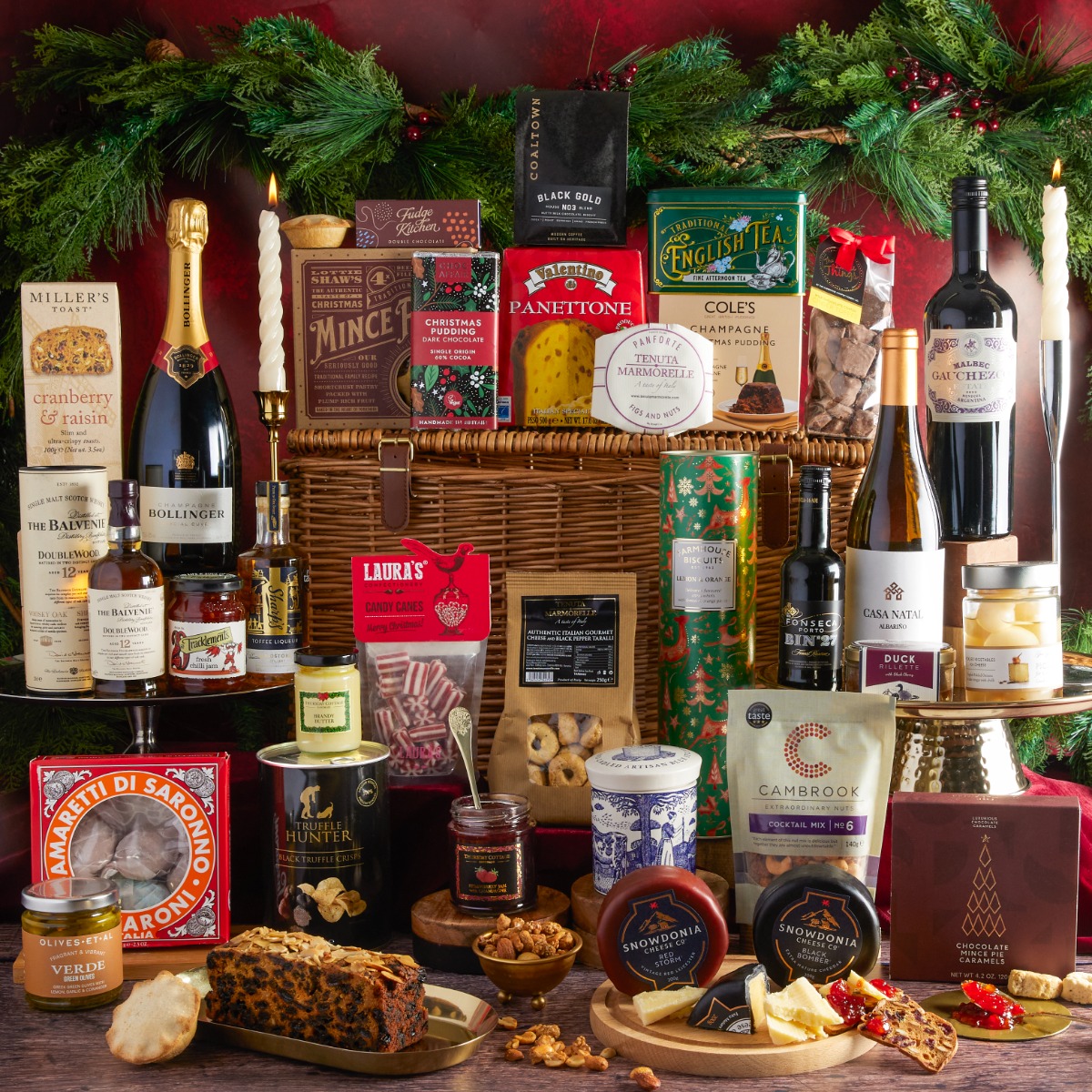 The Magnificent Christmas Hamper with contents on display