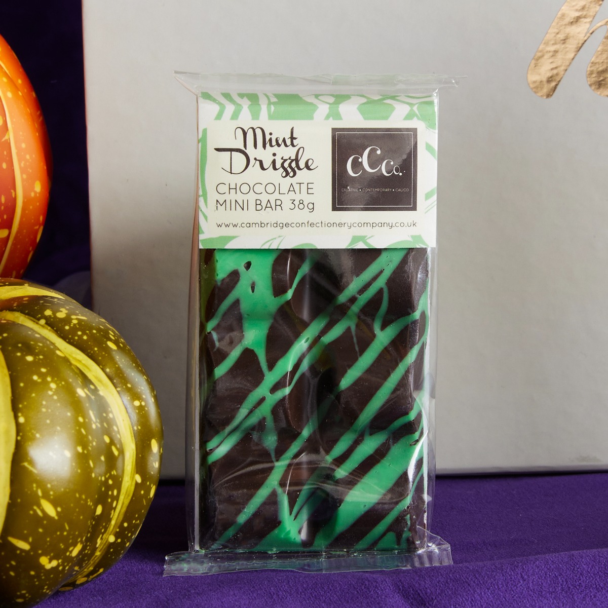 Close up of Mint chocolate drizzle bar from Trick or Treat Halloween Hamper